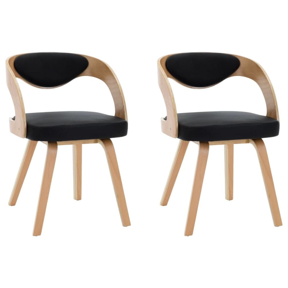 Vidaxl Jedálenské stoličky 2 ks, čierne, ohýbané drevo a umelá koža